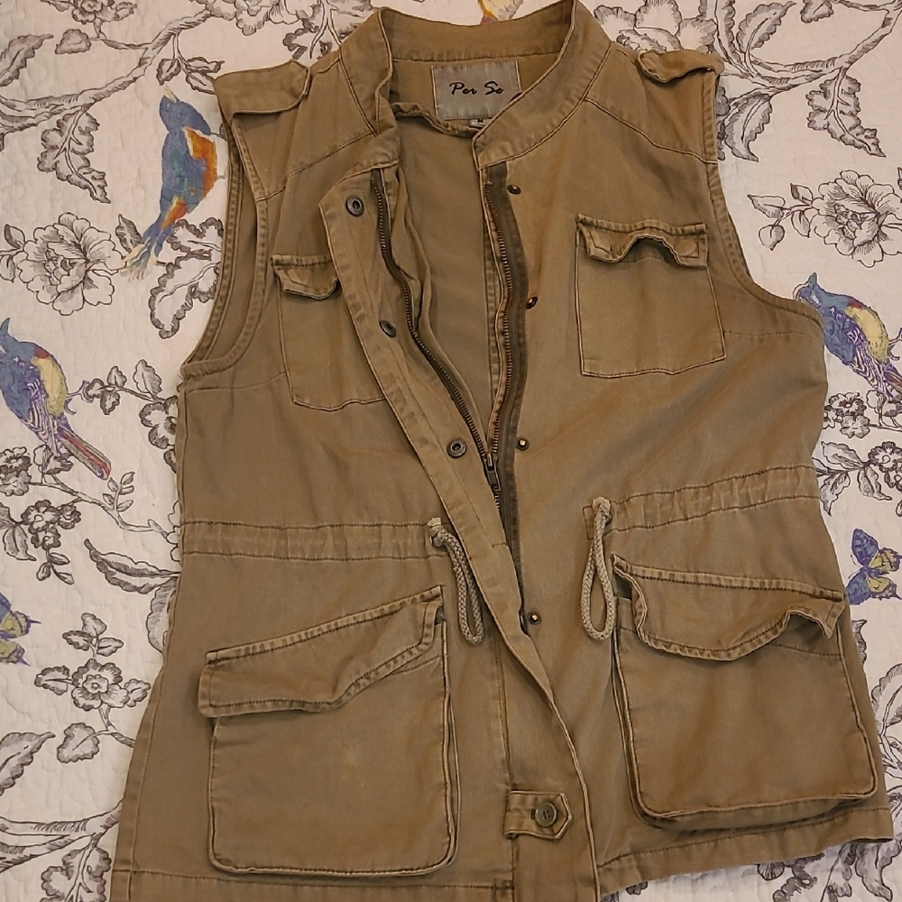 Per Se Women's  Olive Utility Vest- Sz M